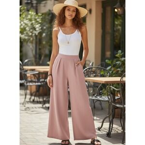 NOFLIK Mauve 100% Cotton Wide Leg Pants Smocked Waist Coastal Relaxed XL NWT
